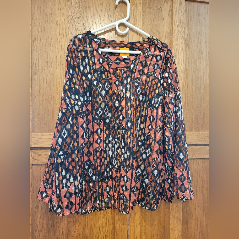 Ruby Rd Women's Sheer V-neck top 18w